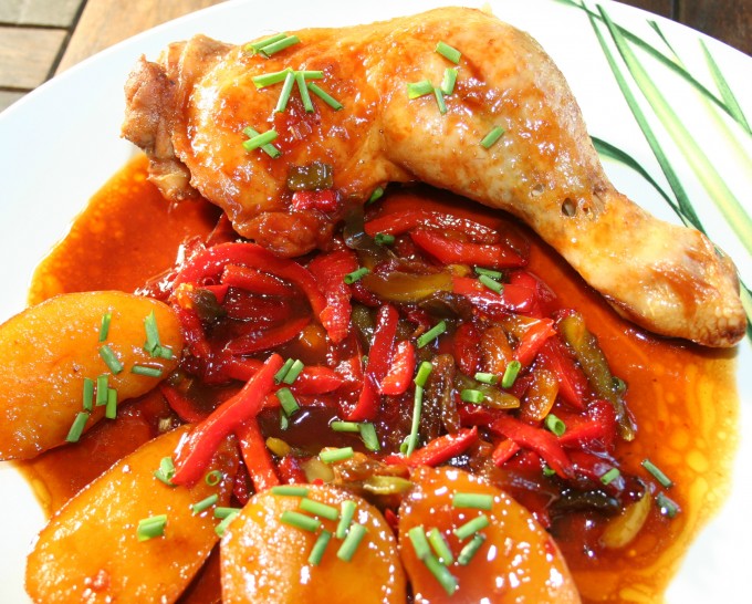 Poulet cuisiné aux poivrons avec ma friteuse sans huile